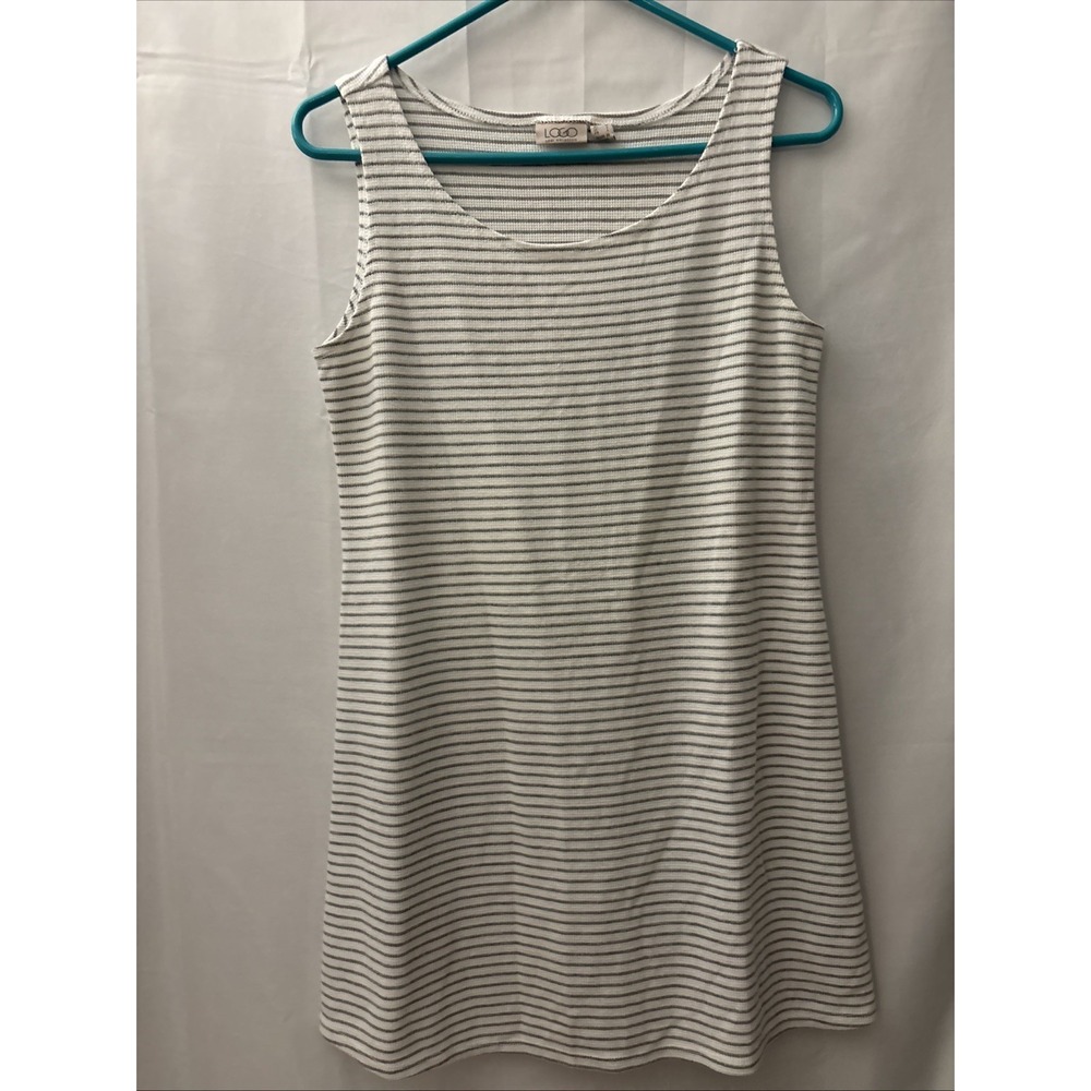 LOGO LORI GOLDSTEIN White + Gray‎ Stripe Sleeveless Thermal Tunic Dress Large